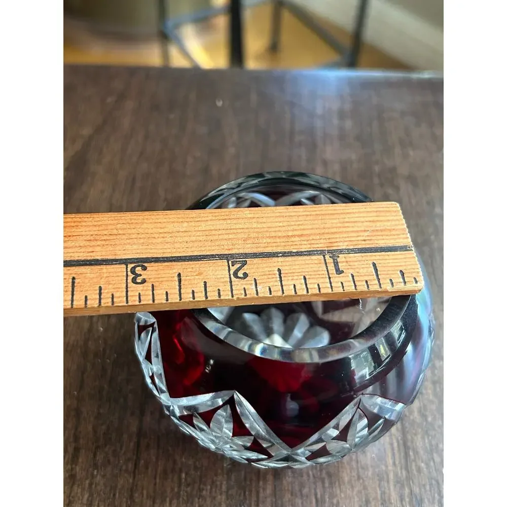 Vintage Crystal Ruby Red Cut To Clear Vase Bowl candle holder